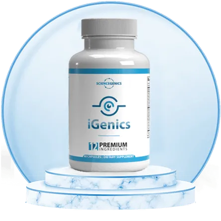 iGenics current product bottle Current iGenics dietary supplement bottle, vendor-provided product image